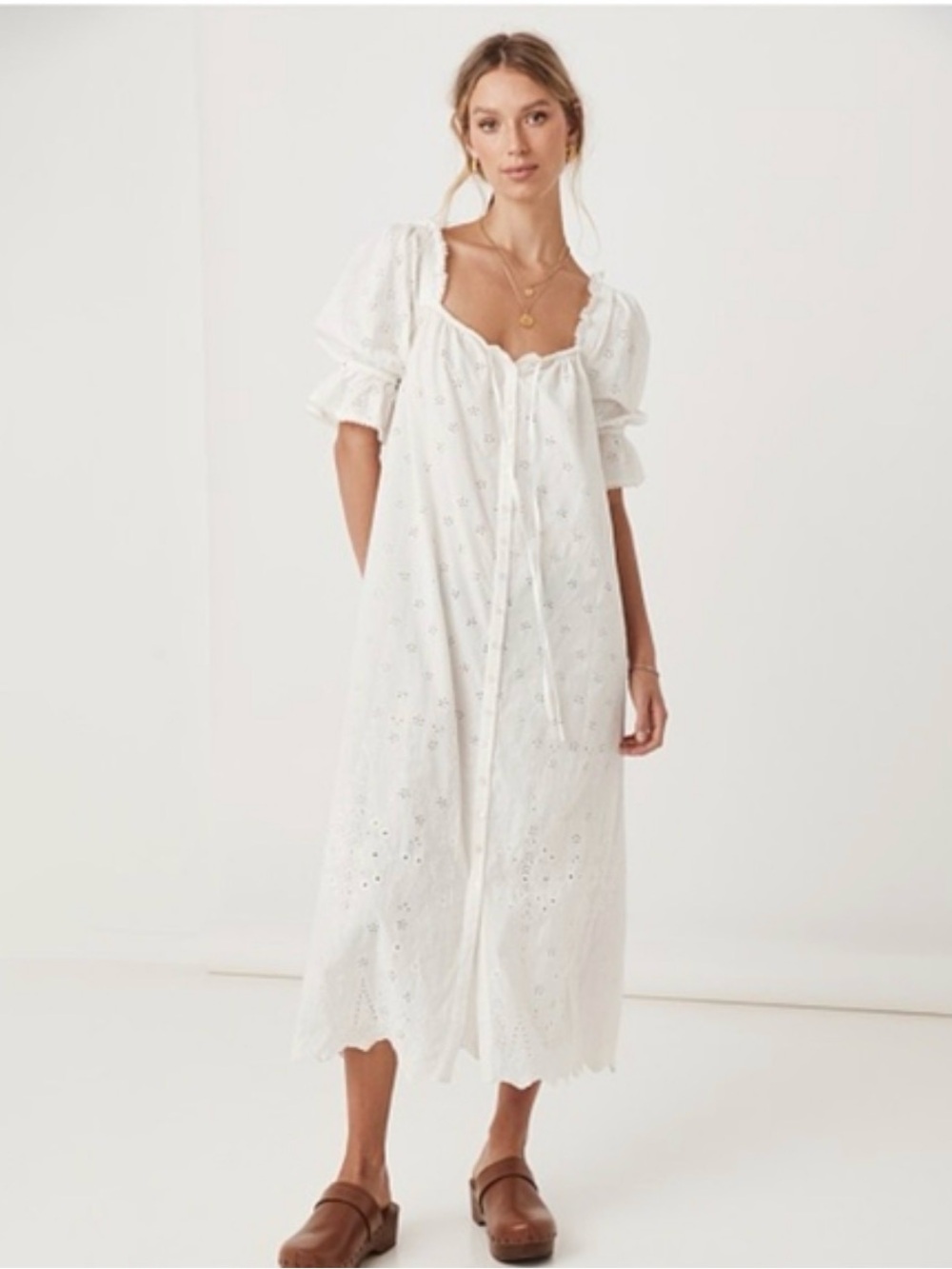 Spell & The Gypsy Collective White Organic Cotton Eyelet Midi Dress - Size S